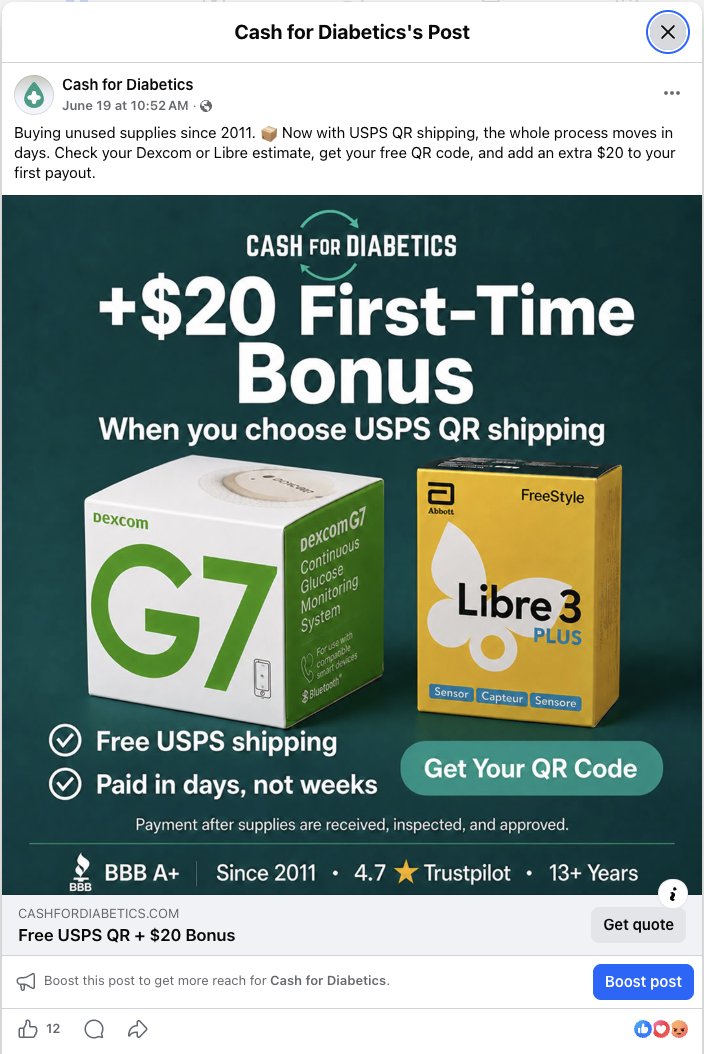 The winning “+$20 Bonus” CGM creative