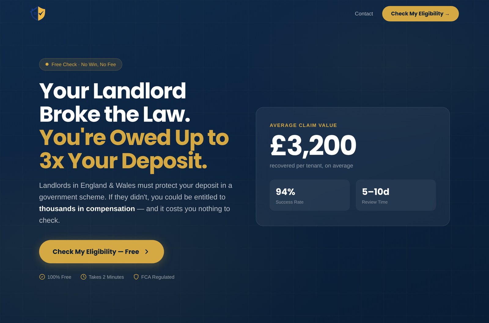 The eligibility-check landing page we built — trust-signalled and compliant