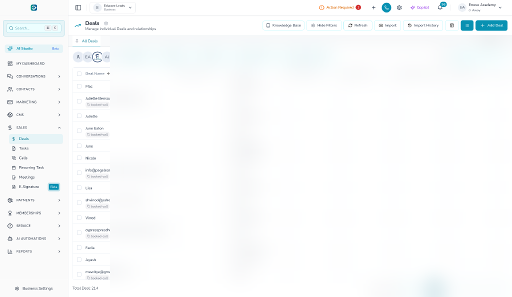 Vue pipeline deals eNovoOS